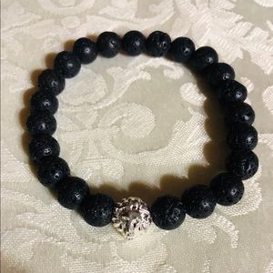 Silver Lion Lava Beaded Bracelet – Bold & Grounding | Black | Boutique